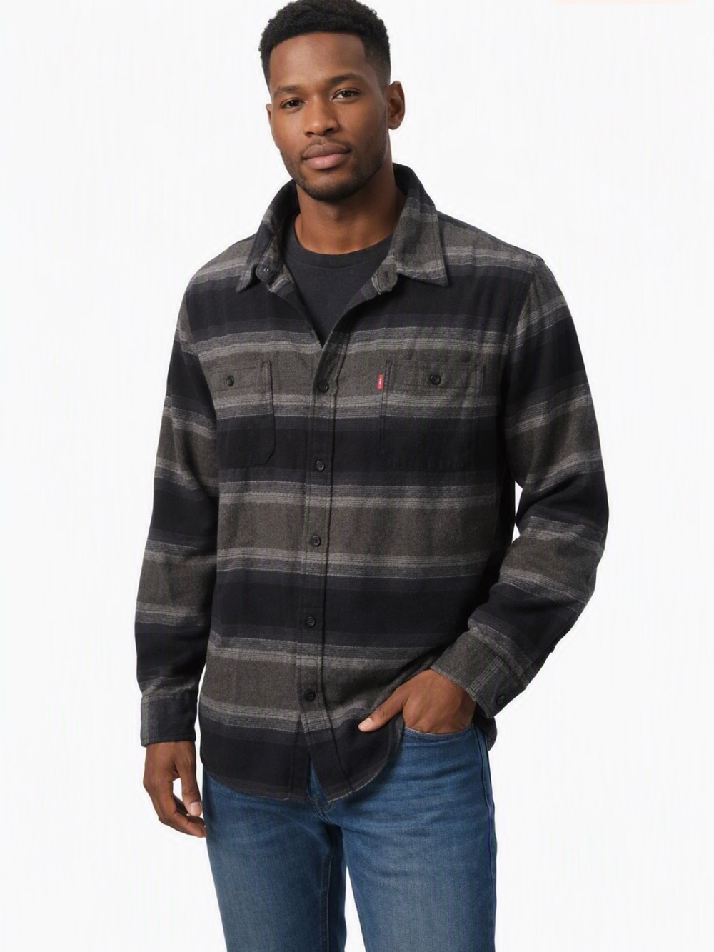 Levi’s Gray Black Flannel Shirt Relaxed Fit Button Down Warm Workwear Men’s XL